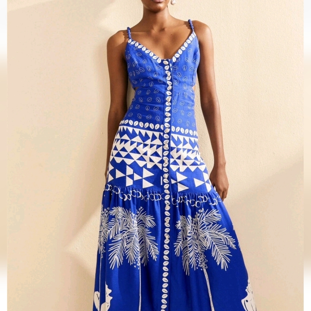 FARM RIO | $235 Mixed Ondina Linen Blend Dress - Picture 2 of 9